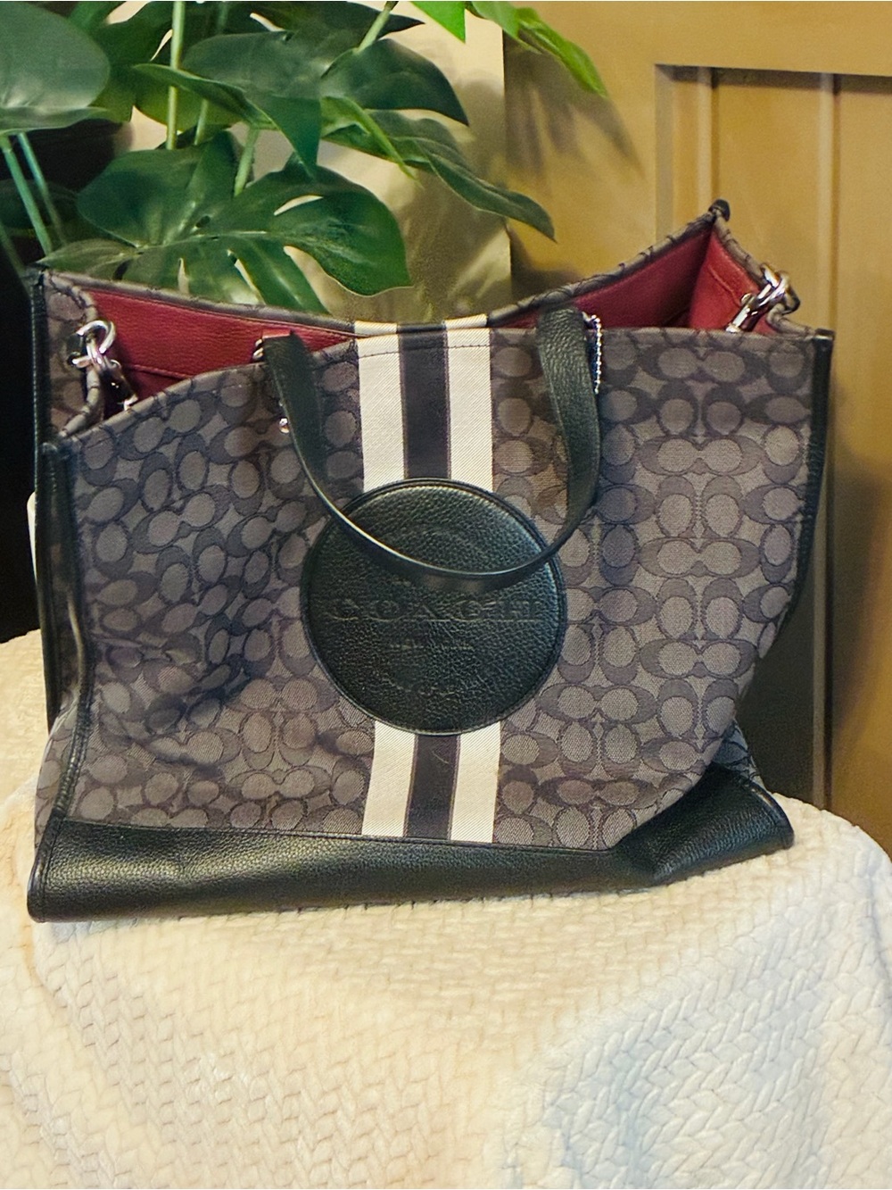 COACH Signature Canvas Tote in Charcoal with Black Trim